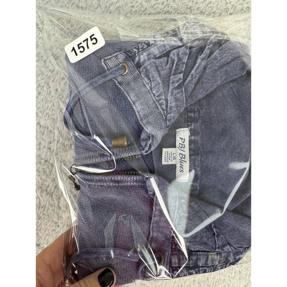 PBJ Draw String Womens L Indigo Hooded Vest Cotton Zip Front Y2K Beach Comfy NWT - Picture 15 of 15
